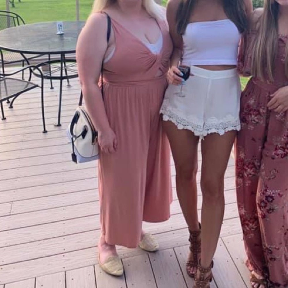 American Eagle Dusty Pink Cropped Knot Jumpsuit